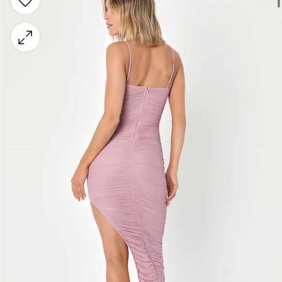 Mauve Pink Asymmetrical Bodycon Midi Dress - Picture 5 of 6